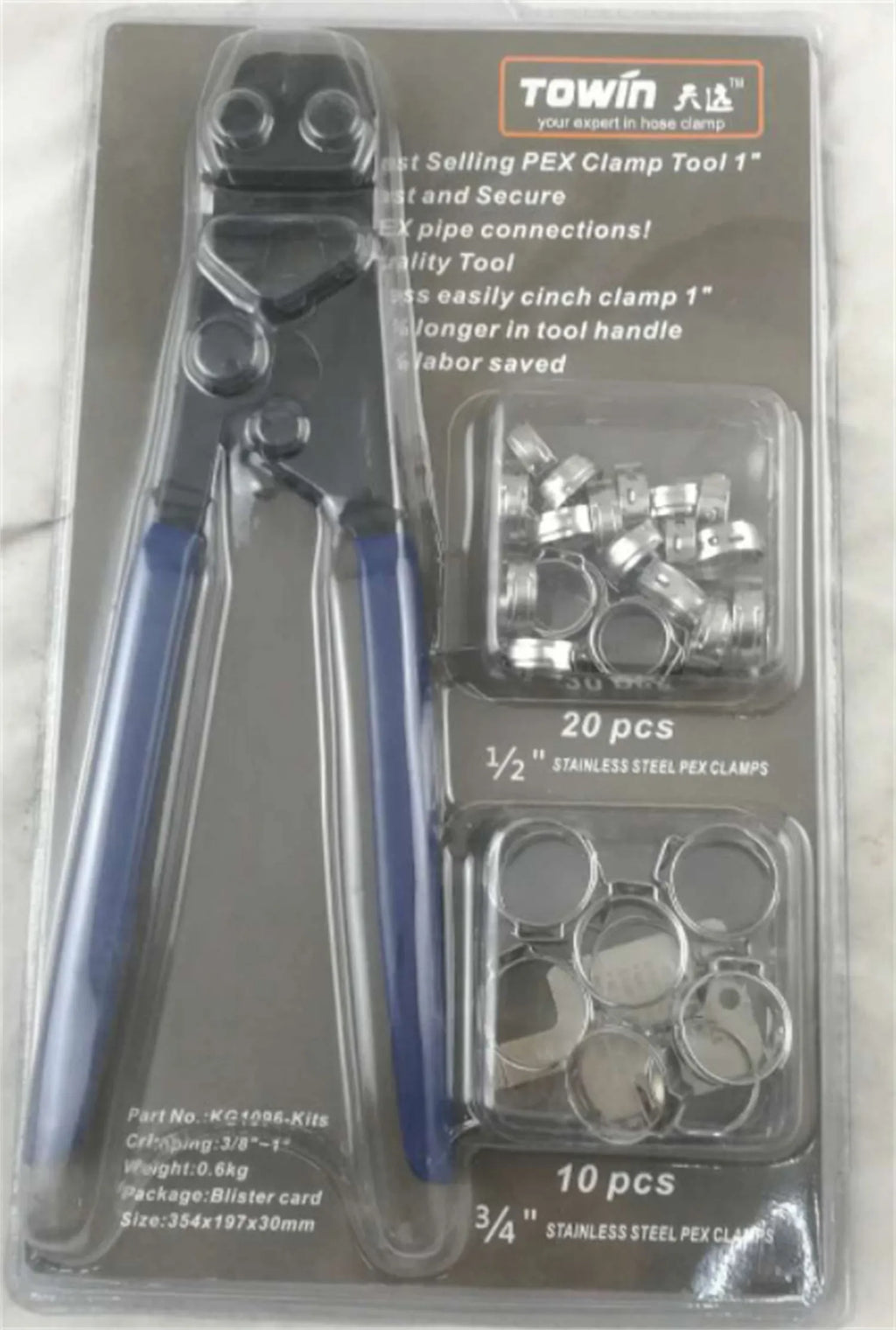 Red PEX single ear clamp set with metal construction and carbon steel cutting edge