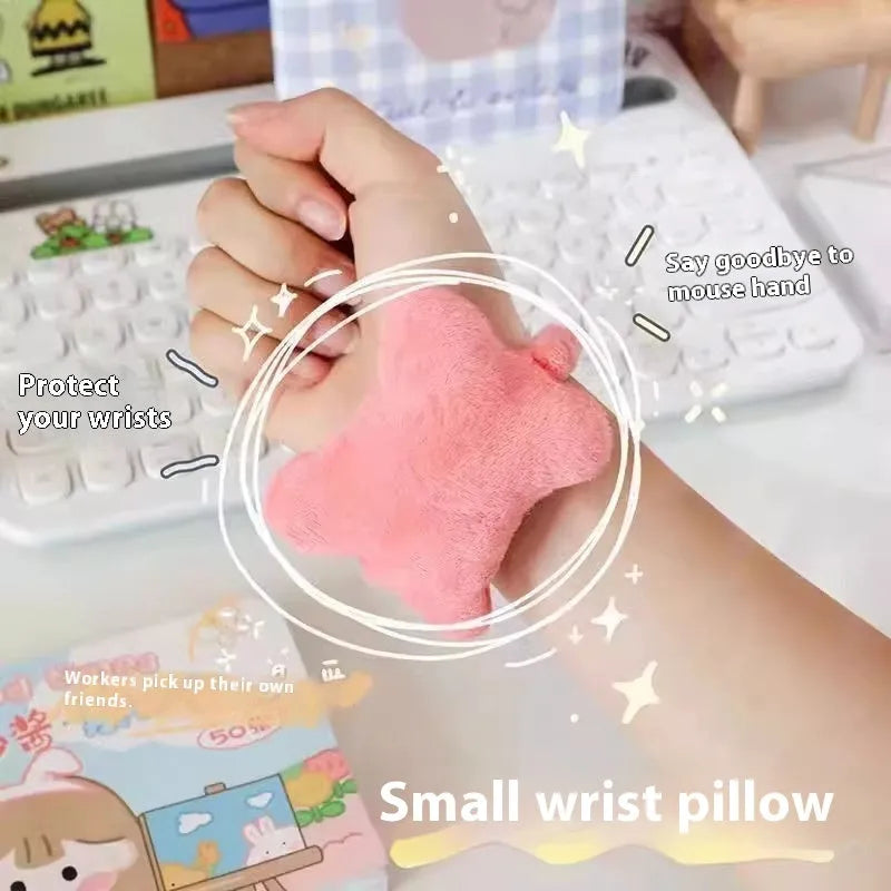 Plush wrist protector mouse pad mini pillow in blue, green, or pink for keyboard typing support