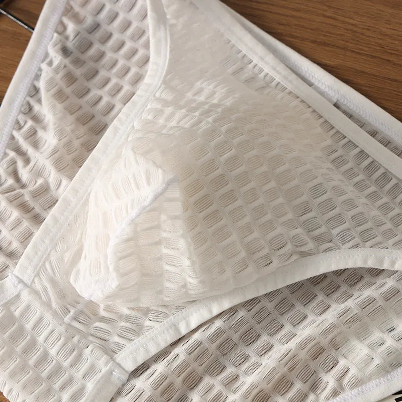 Men's low waist transparent lace underwear in multiple colours showing breathable quick-drying design