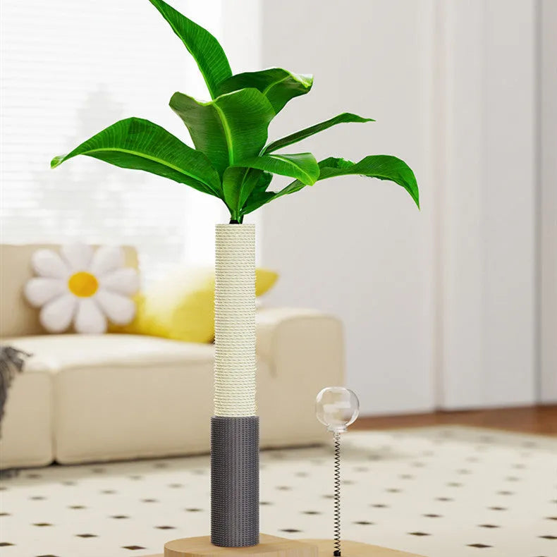 Wooden cat scratching post with canna colour column and textured scratching surface