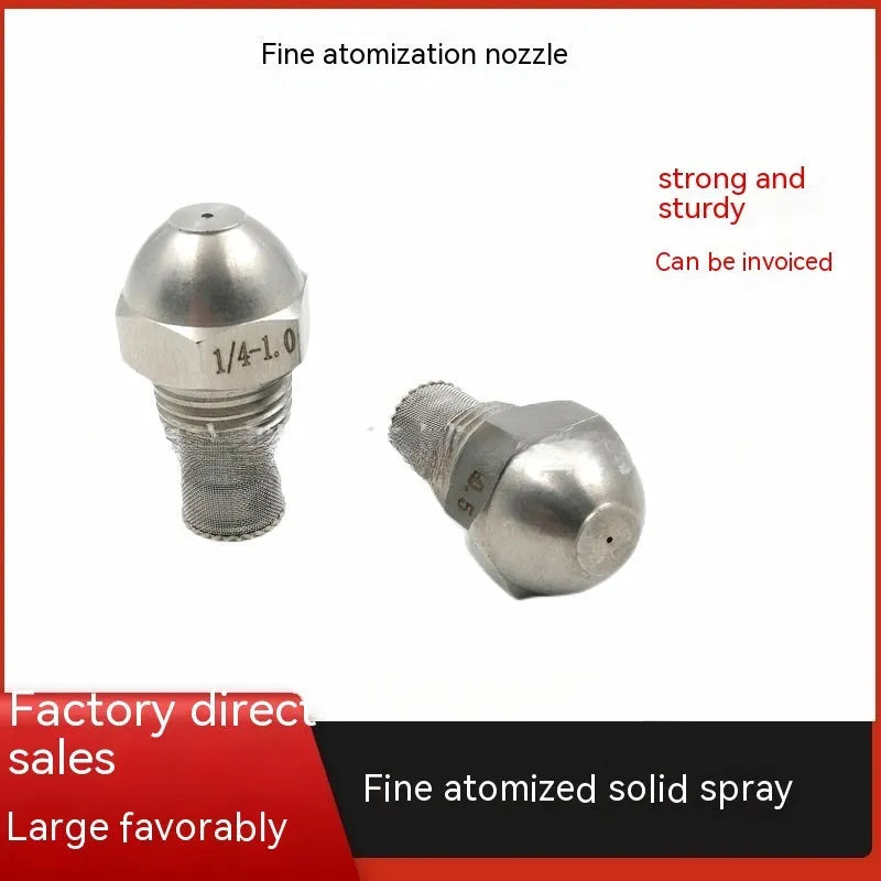 Stainless steel two-point spray nozzle with 1/4 inch thread connection for fine atomisation
