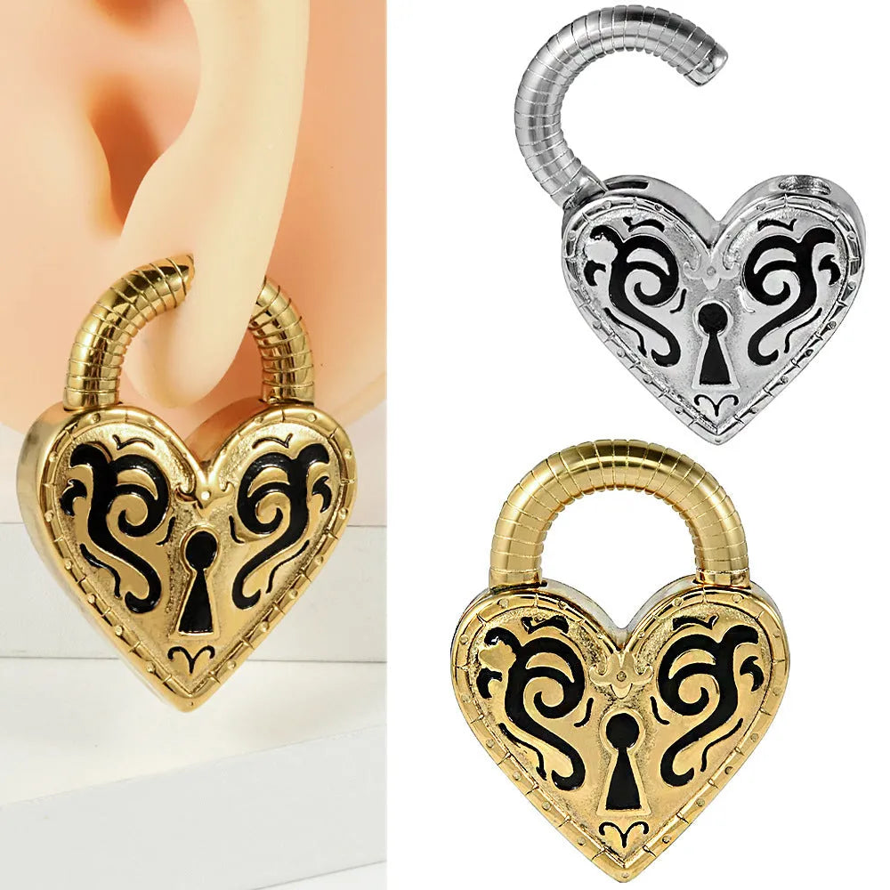 Stainless steel heart-shaped earrings with gold or steel electroplated finish