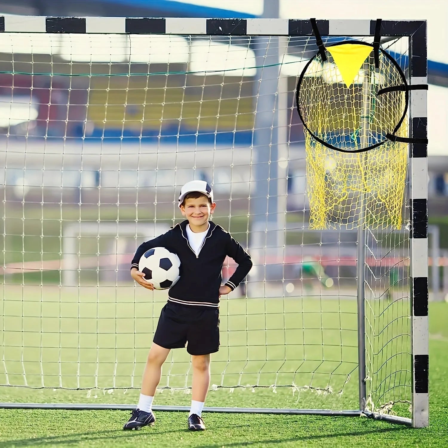 Portable soccer training goal net measuring 6ft by 4ft in polyethylene material
