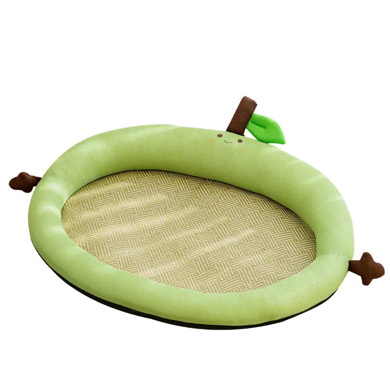 Green fruit pattern pet nest with raised sides and backrest for dogs or cats
