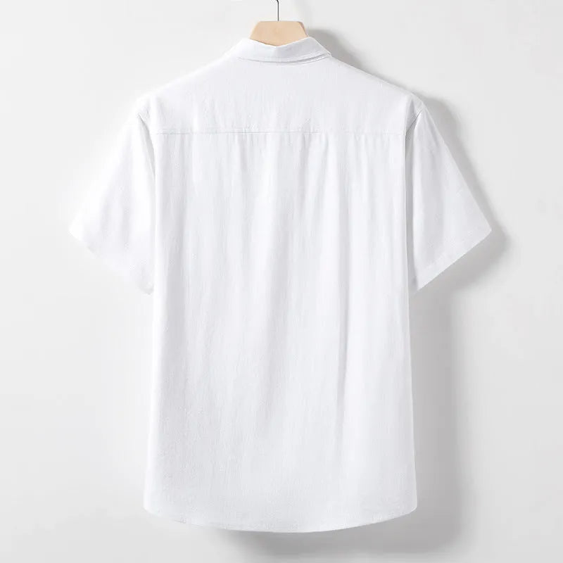 Men's loose fit linen blend t-shirt in solid colour on hanger