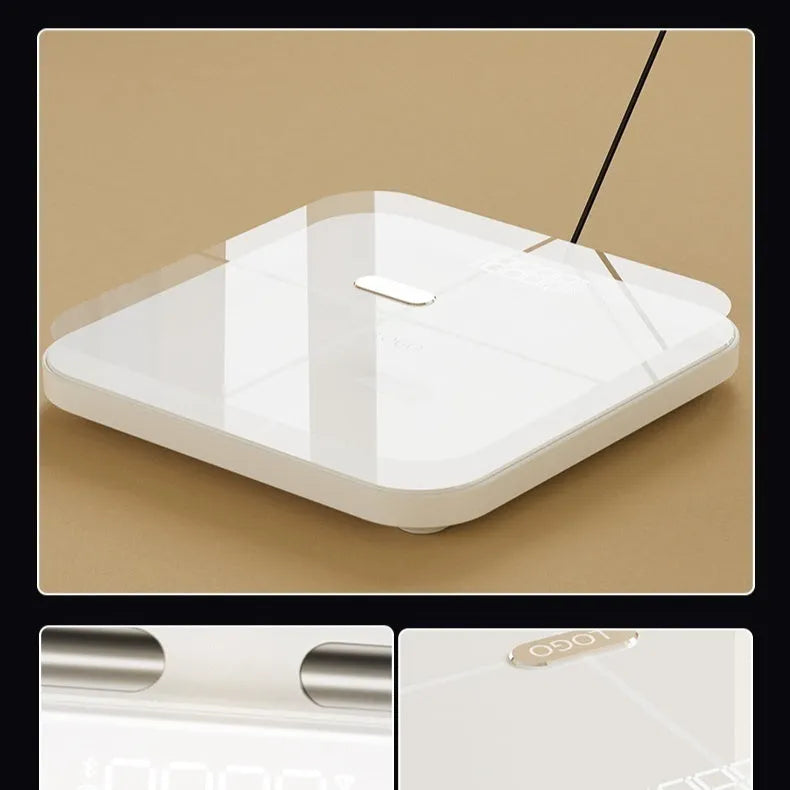 White tempered glass body fat scale with 8 electrodes and LED display