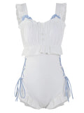 Women's milky white backless one-piece swimsuit made of nylon for swimming and fitness.