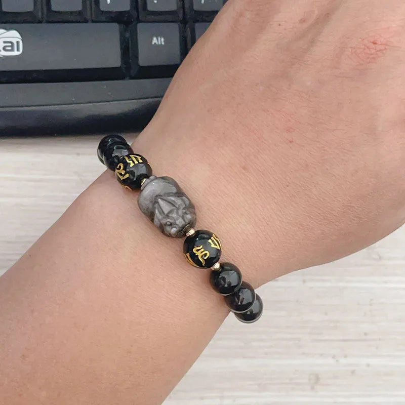 Handmade Silver Stone bracelet for men with zodiac and proverbs design in 956 colour.