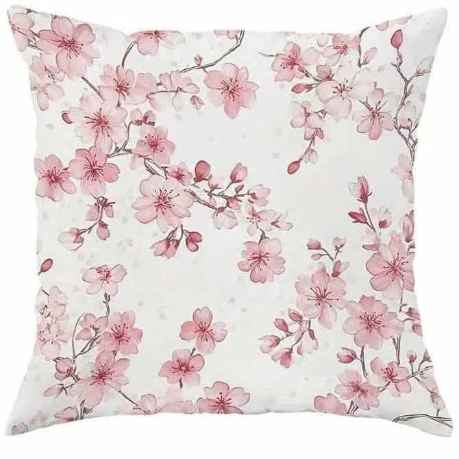 Square cherry blossom letter cushion cover in short velvet fabric, 45cm size