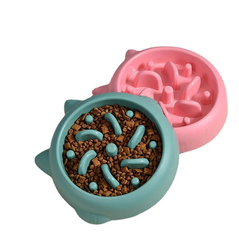 Green bone pattern pet slow feeder bowl made from PP plastic for dogs and cats