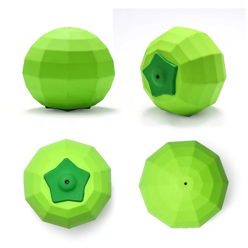 Green natural rubber dog squeaky toy ball for aggressive chewers, 90mm diameter