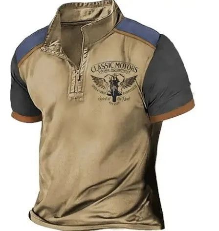 Men's solid colour golf polo shirt with a loose pullover fit and digital print.