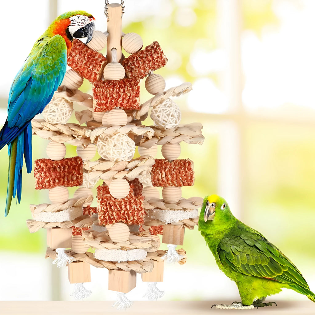 Wooden corncob bird bite toy with nibbling string, a single bird cage accessory for chewing