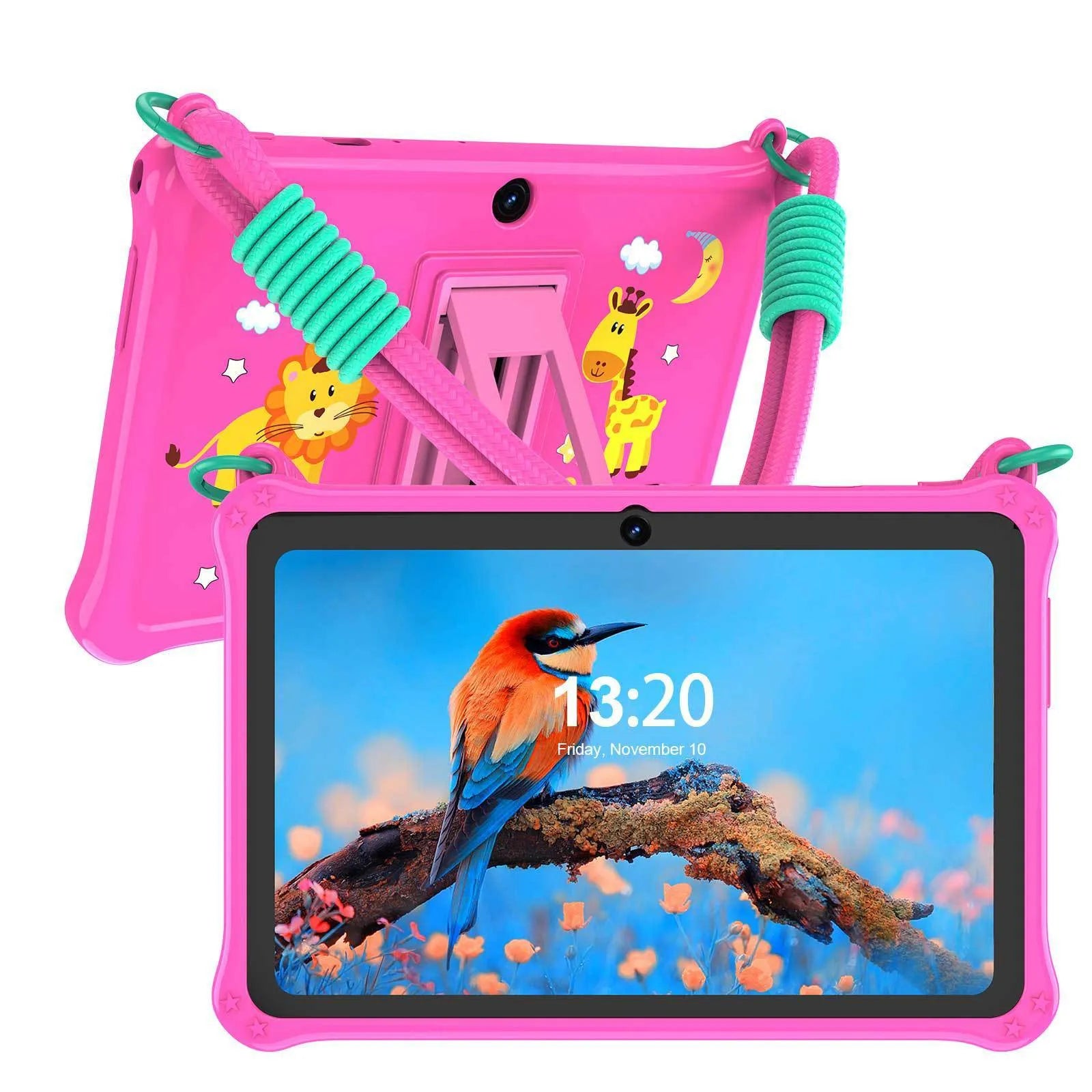 Sapphire blue silicone protective case for 7-inch children's tablet with flat carrying strap