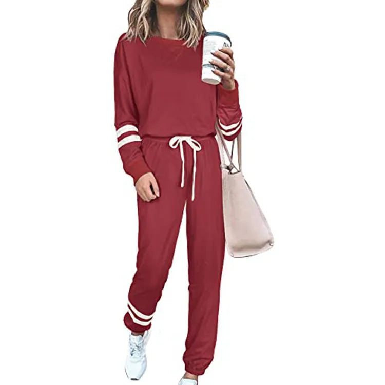Women's plus size loose fit casual suit set with printed top and solid pants in apricot