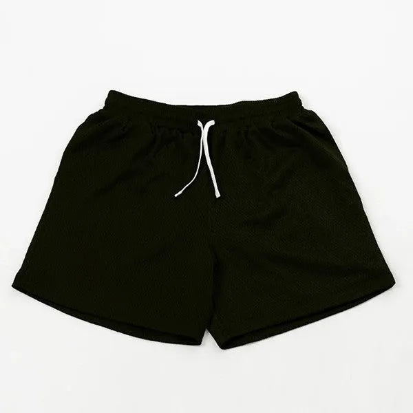 Men's solid colour mesh athletic shorts with quick-drying fabric for summer running and fitness
