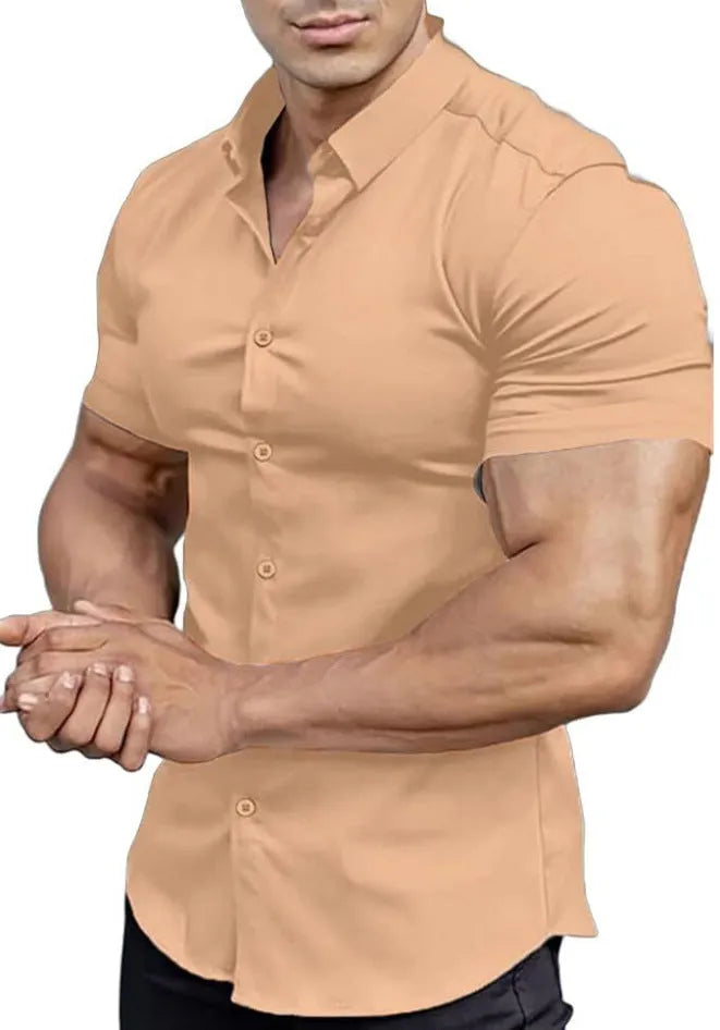 Men's casual short sleeve printed shirt with collar in multiple colour options