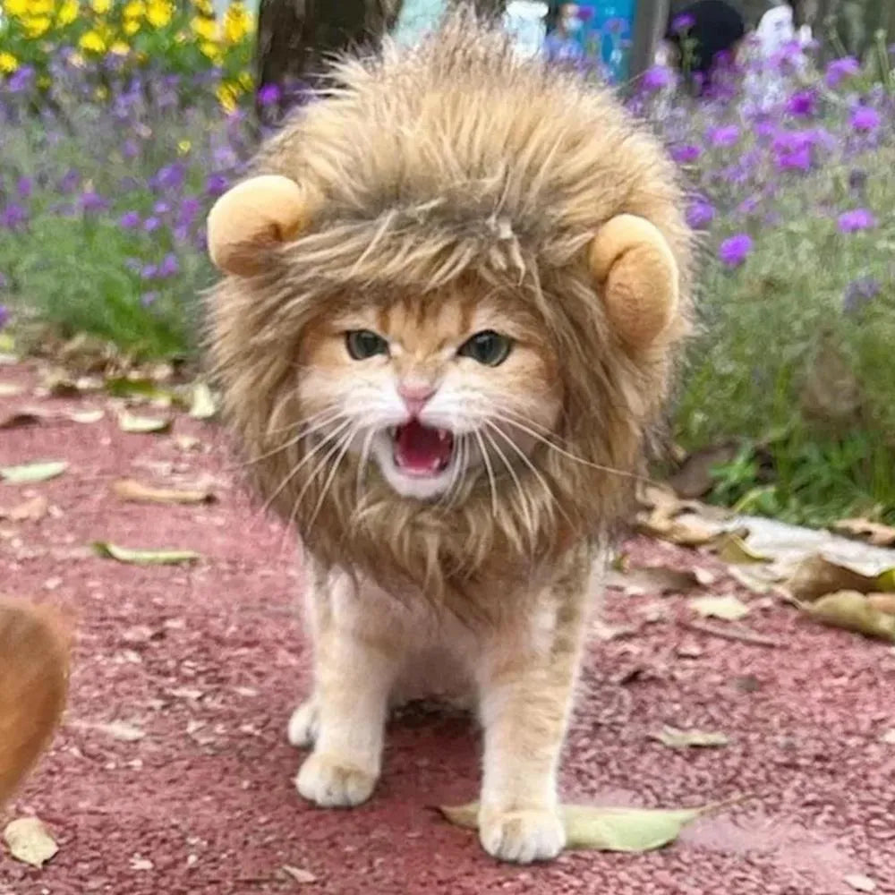 Lion mane wig for cats and small dogs with artificial hair and adjustable elastic band