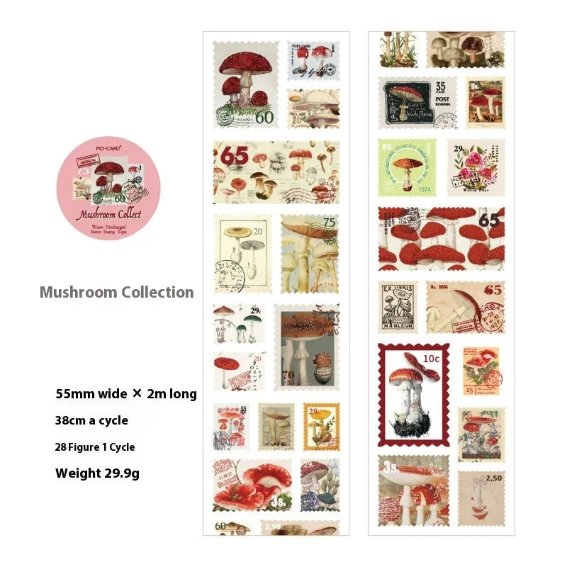 55mm wide x 2m long coated paper sticker roll for DIY journal decoration in retro patterns
