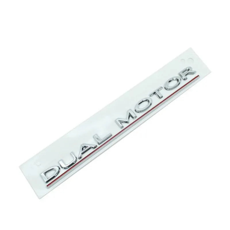 Tesla Model 3 Double Motor bumper decal sticker in ABS plastic, 19cm by 3cm.