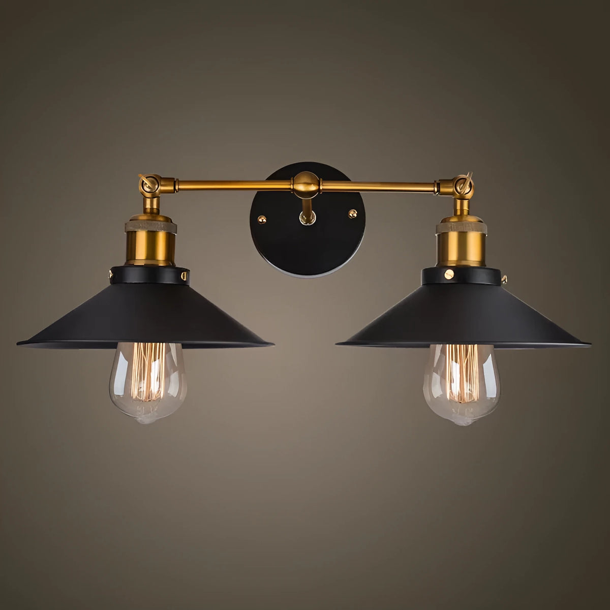 Black double head American retro industrial style iron wall lamp