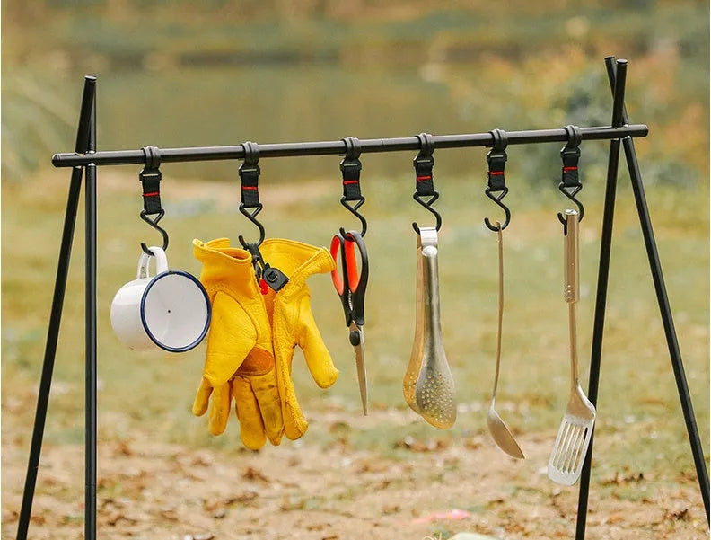 Aluminium camping clothes drying rack with triangle frame and side hanger