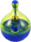 Blue tumbler-shaped pet treat dispenser toy for interactive feeding