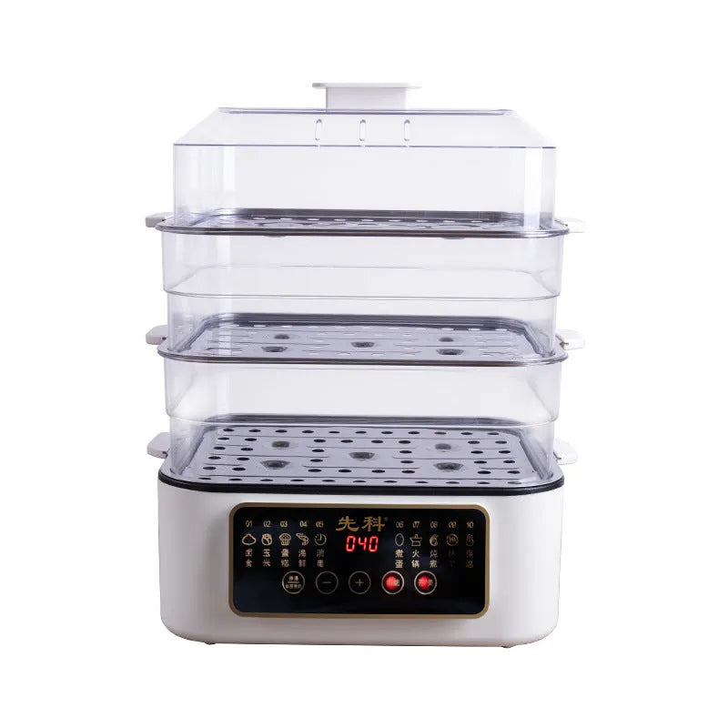 28-litre capacity electric steamer with stainless steel steaming rack and automatic measuring function.