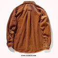Japanese Hong Kong style corduroy shirt with loose fit and cardigan design in caramel colour