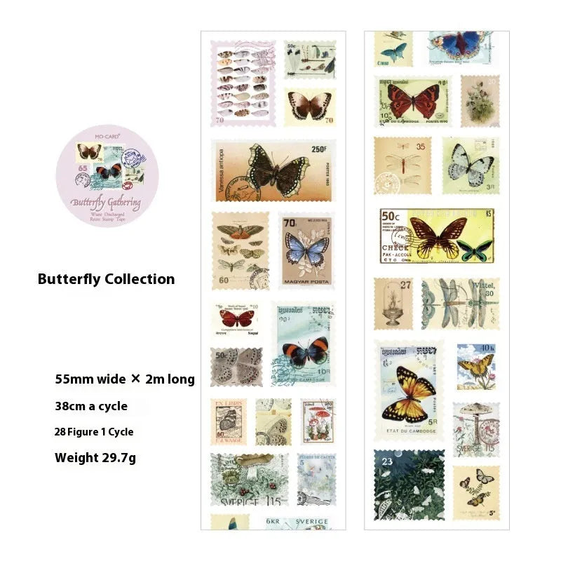 55mm wide x 2m long coated paper sticker roll for DIY journal decoration in retro patterns
