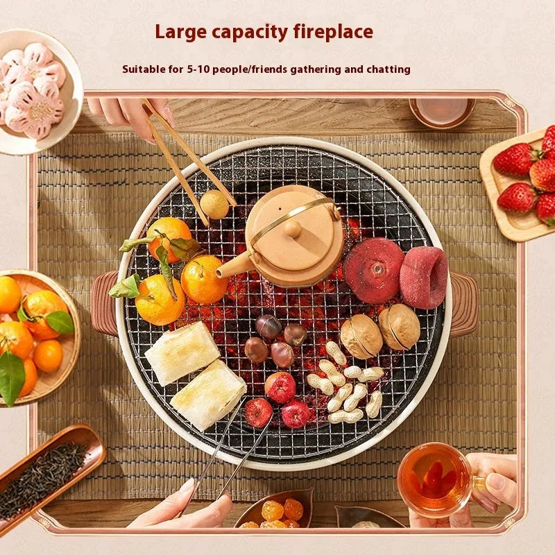 Portable indoor charcoal stove with grill rack disk for tea cooking and baking