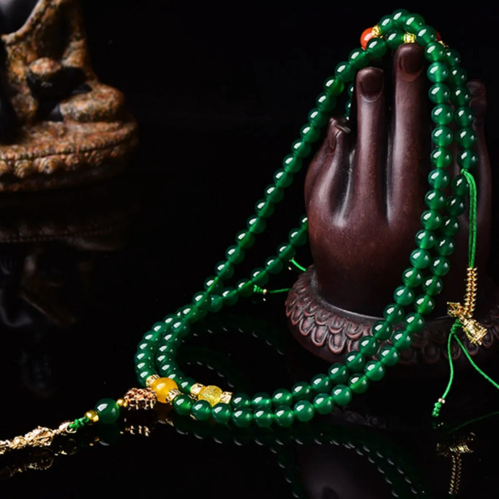 Brazilian natural green agate multi-circle bracelet for men and women on a wrist