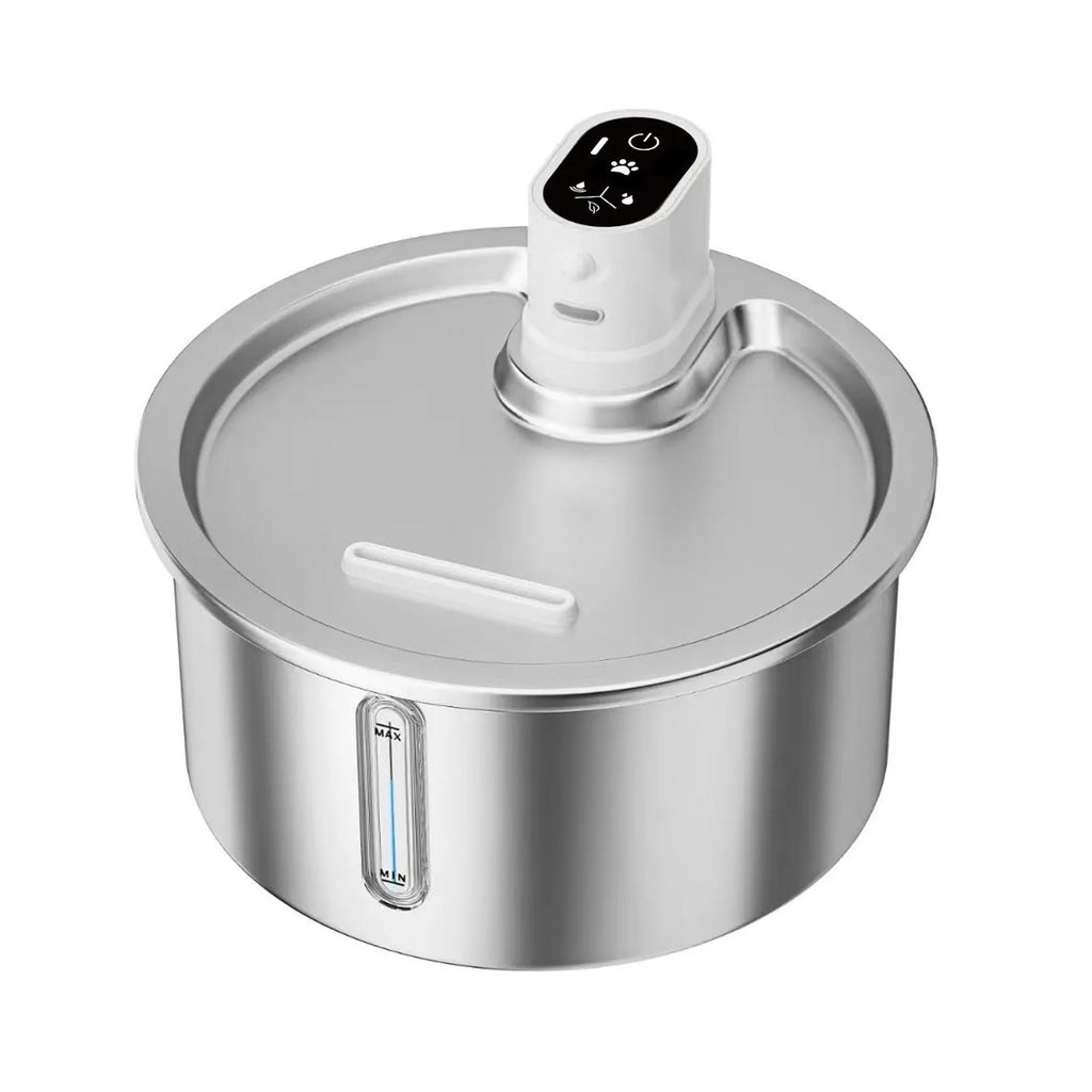 White stainless steel cat water fountain with nine-gear constant temperature heating base for dogs and cats