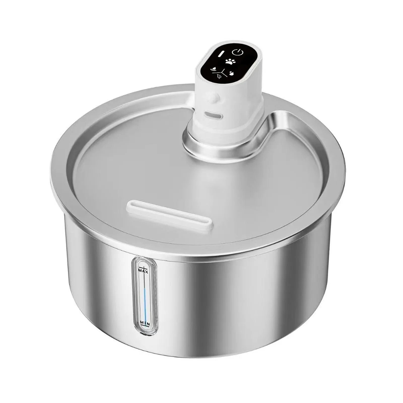 White stainless steel cat water fountain with nine-gear constant temperature heating base for dogs and cats