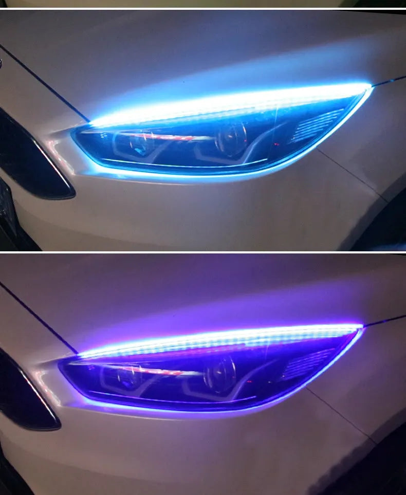RGB colour changing LED daytime running light strip for cars with wireless remote control in 30cm, 45cm or 60cm sizes.