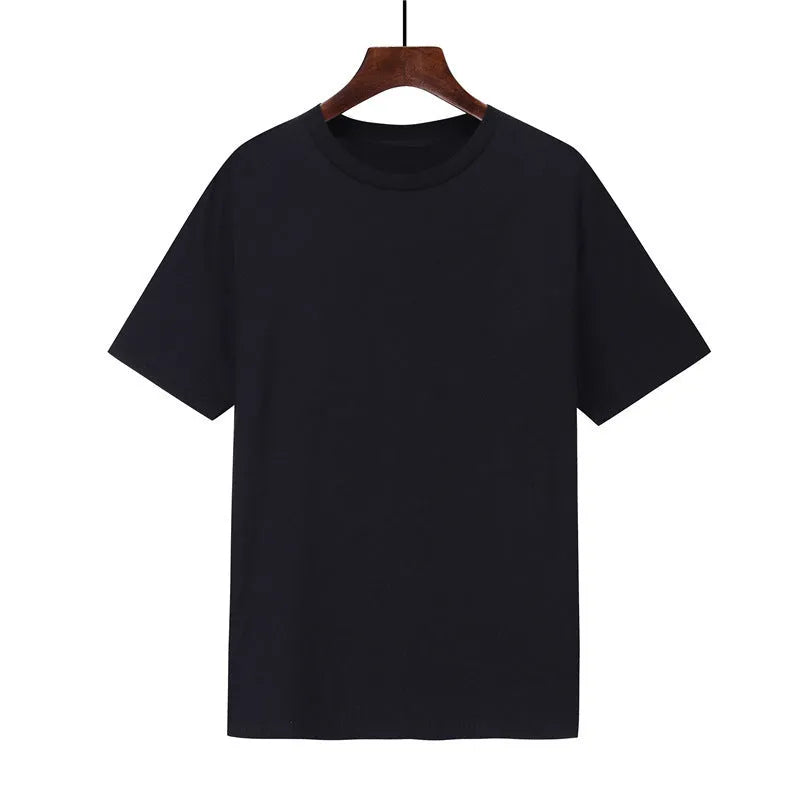 Men's black cotton loose fit short sleeve t-shirt with a printed design.