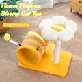 Yellow cat scratching post and climbing frame with sisal board and integrated tunnel.