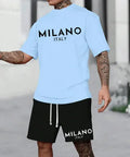 Polyester short sleeve suit with round neck and matching shorts in five colour options