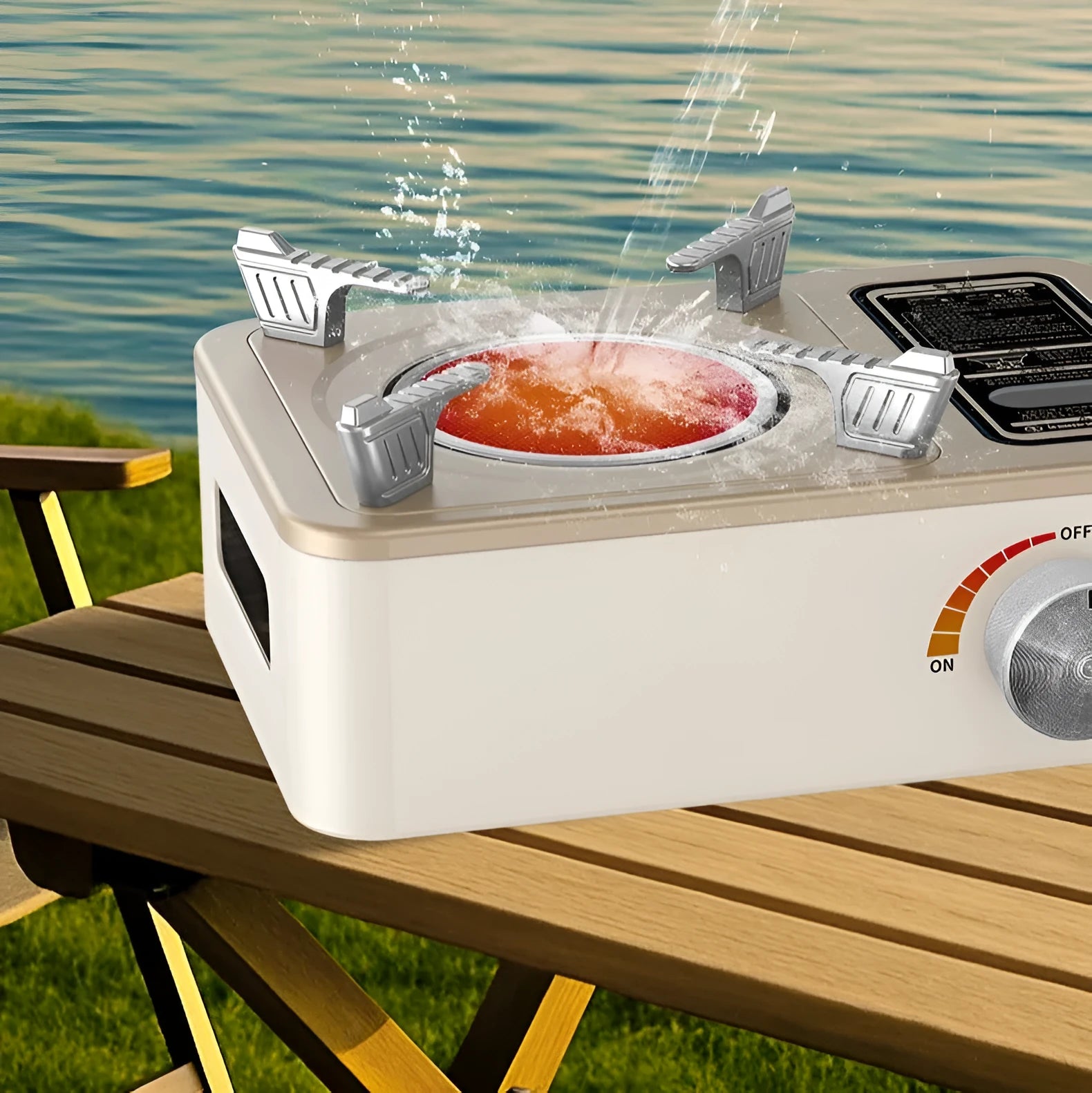 White portable infrared gas stove with windproof design for outdoor cooking