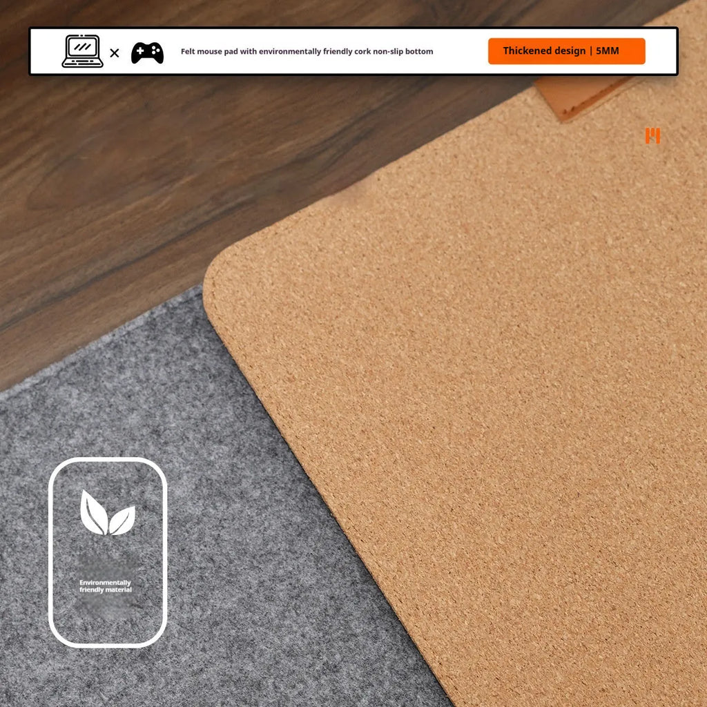Grey felt-cork office desk mat in Japanese minimalist style on wooden desk