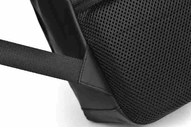 Waterproof PU leather laptop backpack in black, blue, and grey colour options