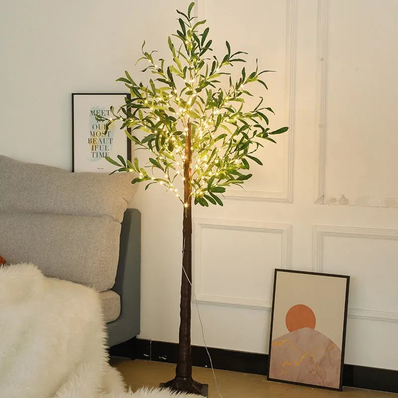1.8m tall artificial olive tree lamp with warm white LED lights for outdoor courtyard decoration
