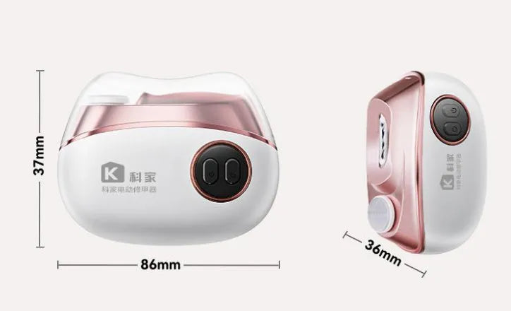 Electric nail clippers and polish tool in blue, orange, or white colours with Type-C charging port