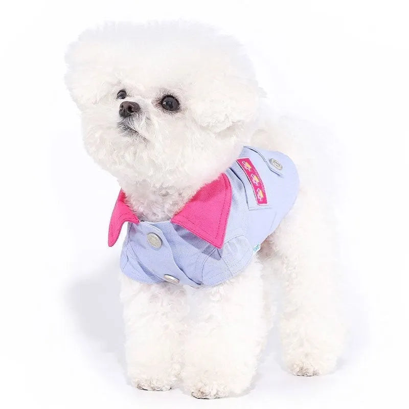 Blue and purple polyester dog vest with front chest rope ring for small dogs
