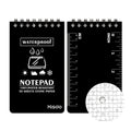Spiral-bound waterproof office notepad with PP cover, open to show stone paper pages.