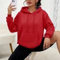 Women's loose grey drawstring hoodie sweatshirt with front kangaroo pocket