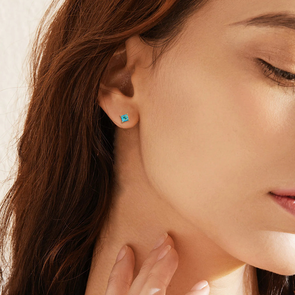 Brass gold-plated drop earrings with candy-colour zircon stones in pear-shaped copper setting