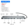 Grey aluminium ten-port laptop docking station with cooling bracket showing HDMI, VGA, and USB ports