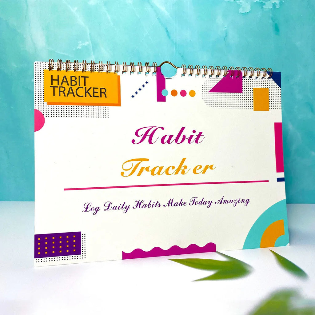 Habit tracking planner book with 12 pages in A4 size showing flower white cover option