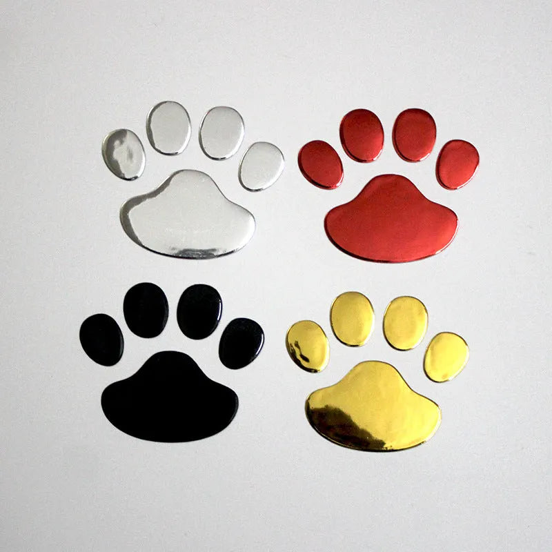 PVC car bumper sticker with hand-brushed dog footprints pattern in red, silver, gold, or black, 7cm long.